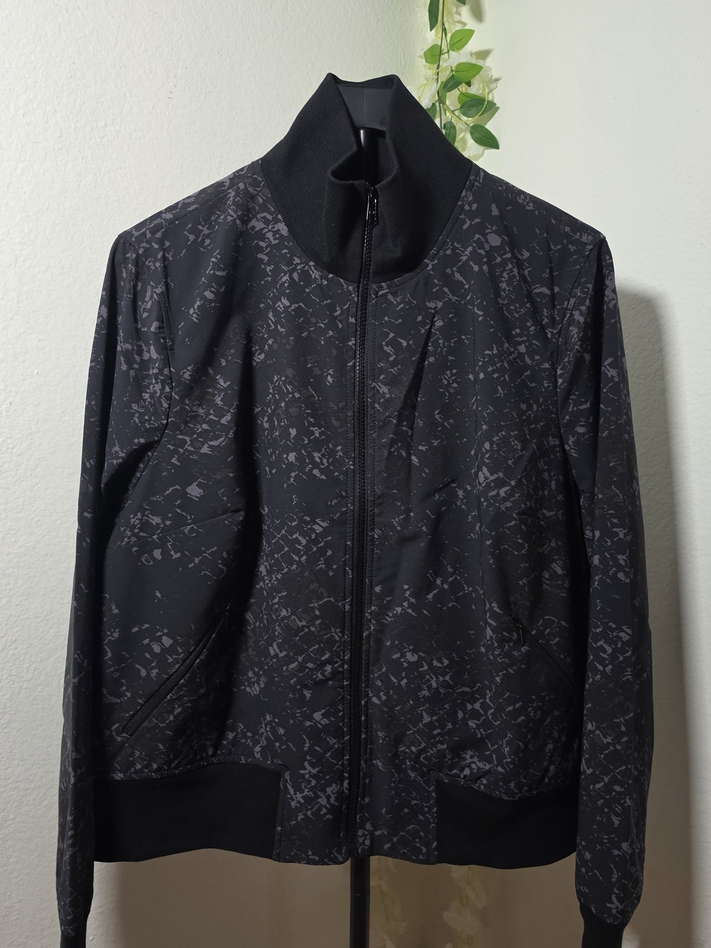 Lane Bryant Black Patterned Bomber Jacket